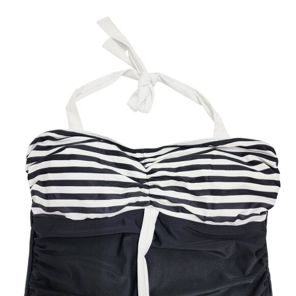Black & White Womens Striped Halter Neck One-Piece Swimsuit Size XL - Picture 4 of 5